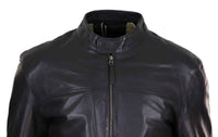 Chaqueta clásica de cuero auténtico estilo motero para hombre - Negra