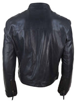 Chaqueta clásica de cuero auténtico estilo motero para hombre - Negra