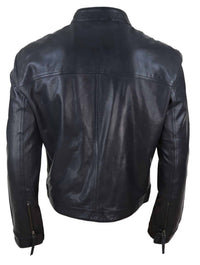 Chaqueta clásica de cuero auténtico estilo motero para hombre - Negra