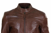 Chaqueta de cuero Lear clásica estilo motero para hombre - Marrón