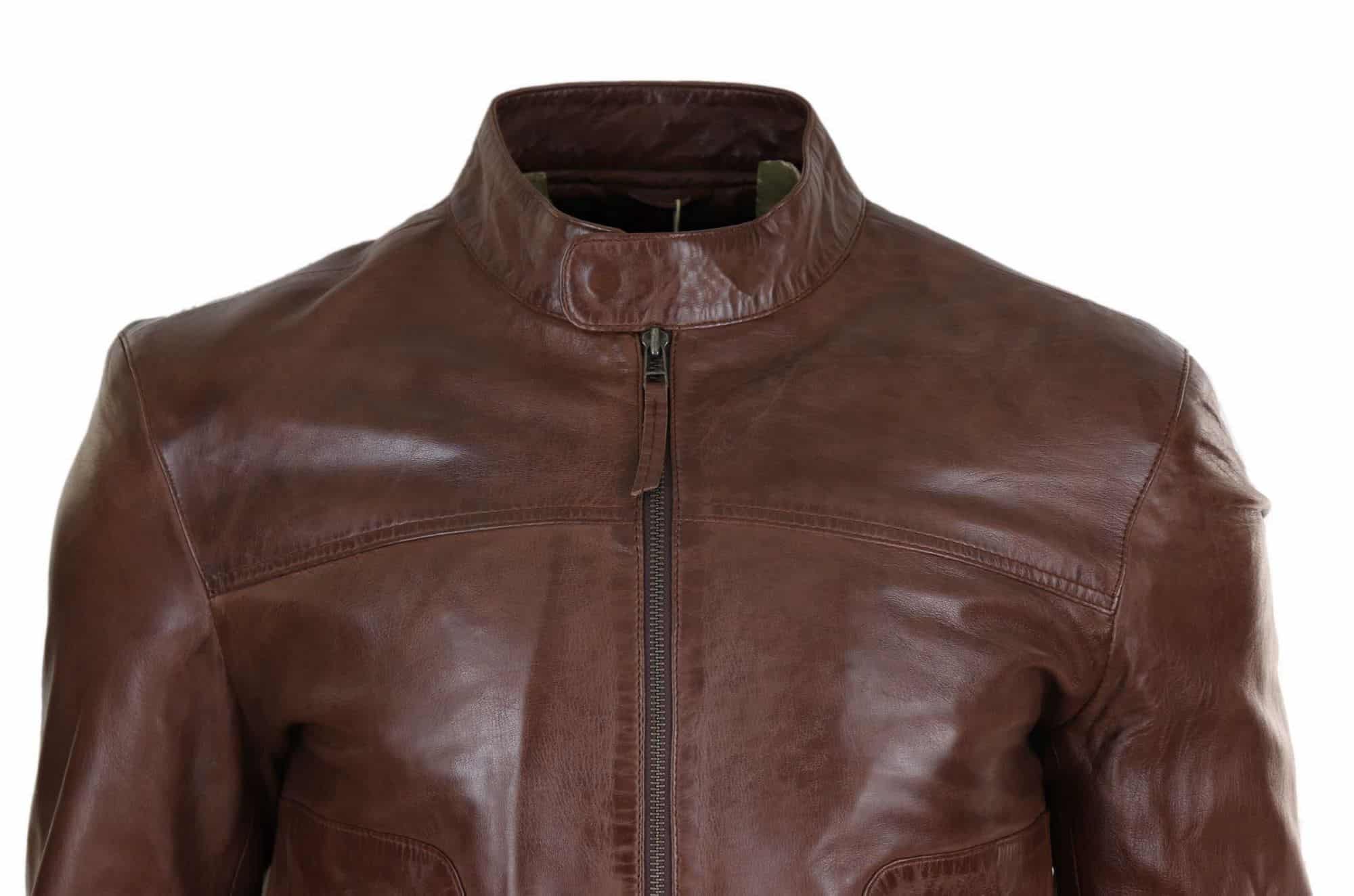 Chaqueta de cuero Lear clásica estilo motero para hombre - Marrón