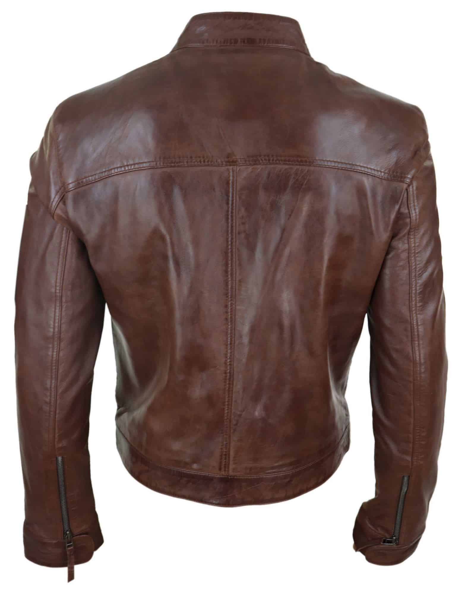 Chaqueta de cuero Lear clásica estilo motero para hombre - Marrón