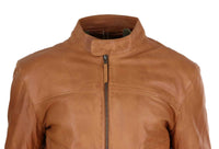 Chaqueta de hombre de cuero auténtico estilo motero clásico - Marrón claro