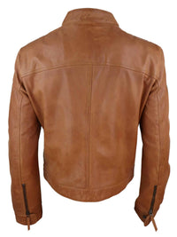 Chaqueta de hombre de cuero auténtico estilo motero clásico - Marrón claro