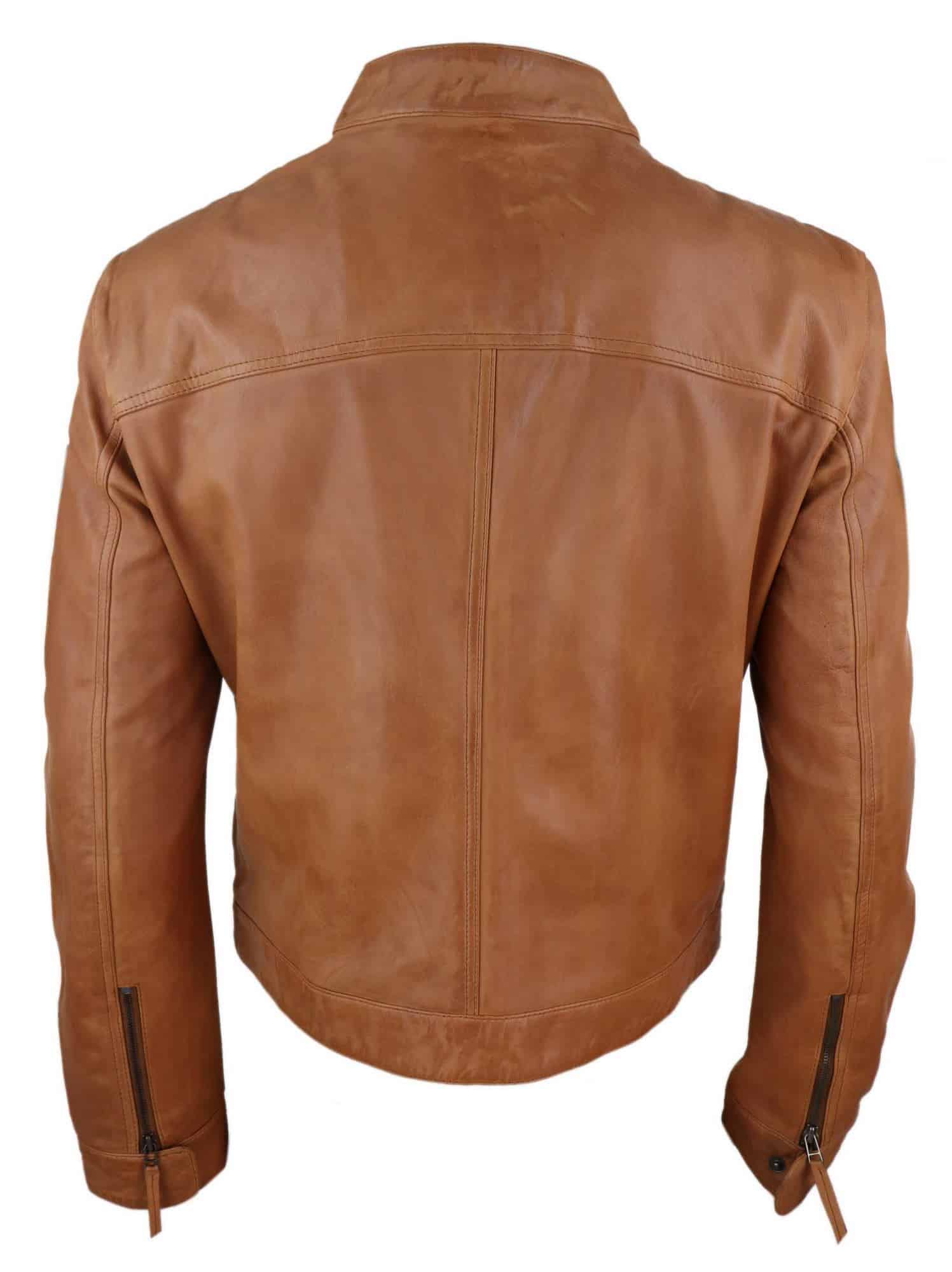 Chaqueta de hombre de cuero auténtico estilo motero clásico - Marrón claro