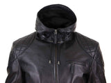 Chaqueta de cuero con capucha para hombre, estilo motero - Negra