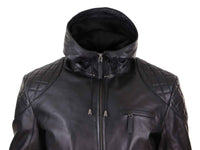Chaqueta de cuero con capucha para hombre, estilo motero - Negra