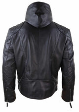 Chaqueta de cuero con capucha para hombre, estilo motero - Negra