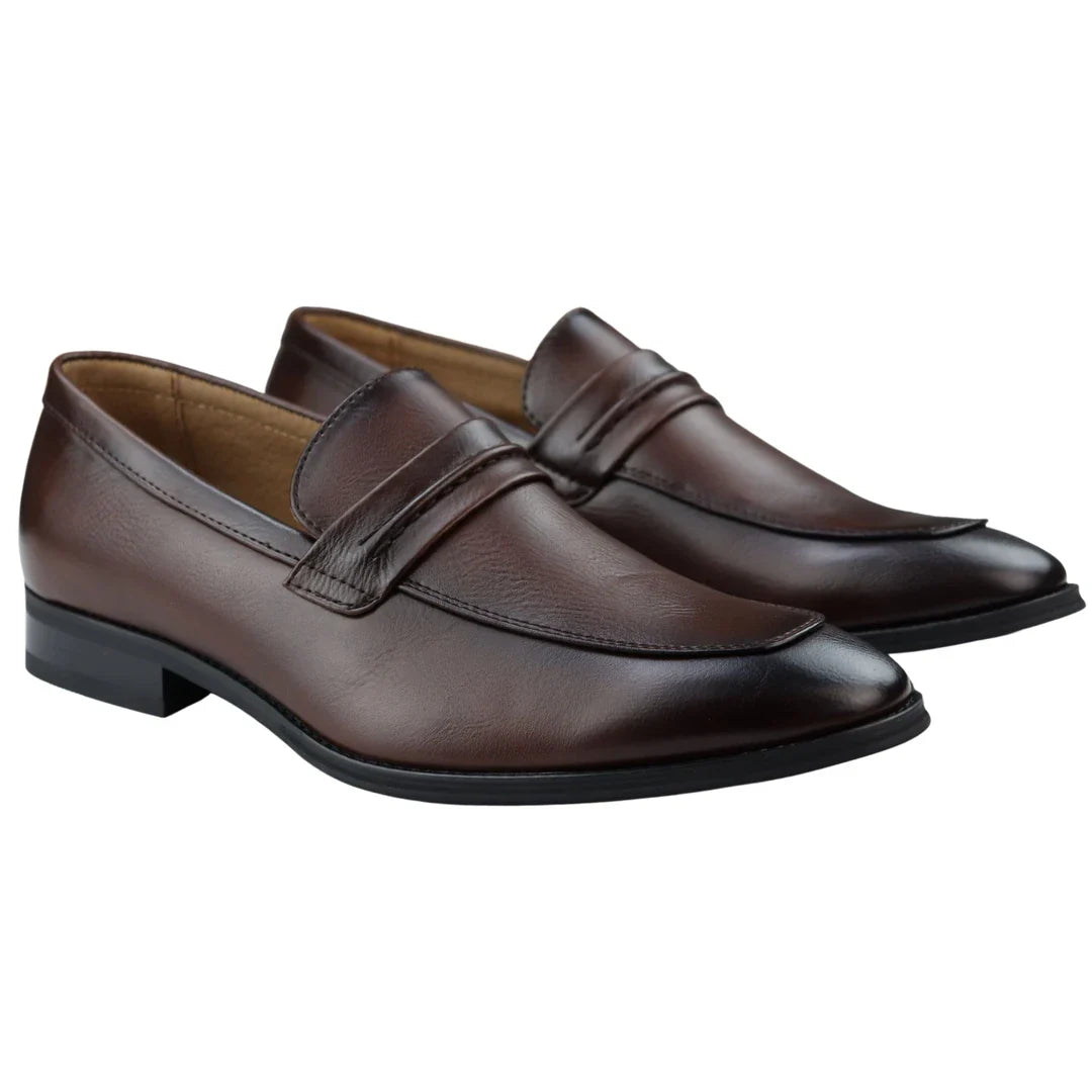 Zapatos mocasines marrones para hombre, forrados en piel, sin cordones, elegantes y formales.