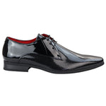 Zapatos de hombre elegantes, formales, perforados, con punta y cordones, de piel sintética negra.