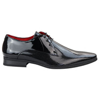 Zapatos de hombre elegantes, formales, perforados, con punta y cordones, de piel sintética negra.