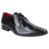 Zapatos de hombre elegantes, formales, perforados, con punta y cordones, de piel sintética negra.