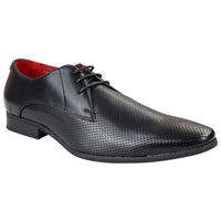 Zapatos de hombre elegantes, formales, perforados, con punta y cordones, de piel sintética negra.