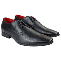 Zapatos de hombre elegantes, formales, perforados, con punta y cordones, de piel sintética negra.