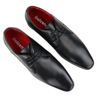 Zapatos de hombre elegantes, formales, perforados, con punta y cordones, de piel sintética negra.