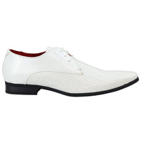 Zapatos de hombre elegantes, formales, perforados, con punta y cordones, de charol blanco.