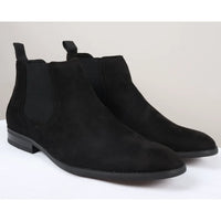 Botines Chelsea para hombre, sin cordones, de ante negro con forro de piel.