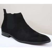 Botines Chelsea para hombre, sin cordones, de ante negro con forro de piel.