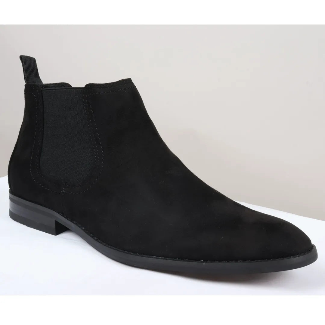 Botines Chelsea para hombre, sin cordones, de ante negro con forro de piel.