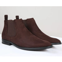 Botines Chelsea para hombre, sin cordones, de ante marrón y forrados en piel.