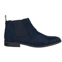 Botines Chelsea para hombre, sin cordones, de ante azul marino y forrados en piel.