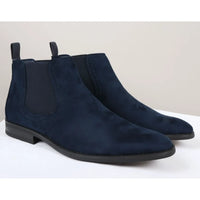 Botines Chelsea para hombre, sin cordones, de ante azul marino y forrados en piel.