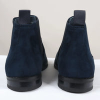 Botines Chelsea para hombre, sin cordones, de ante azul marino y forrados en piel.