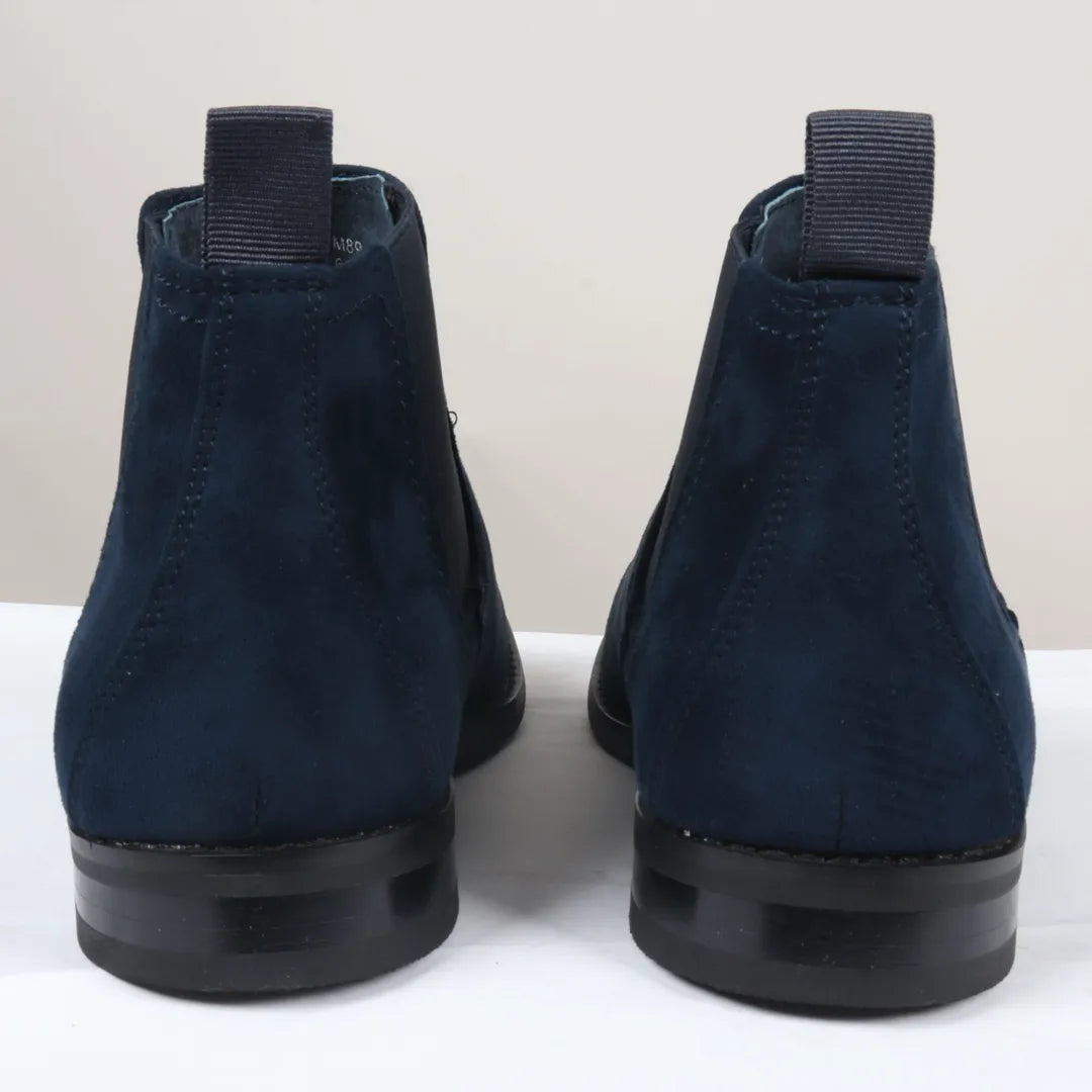 Botines Chelsea para hombre, sin cordones, de ante azul marino y forrados en piel.