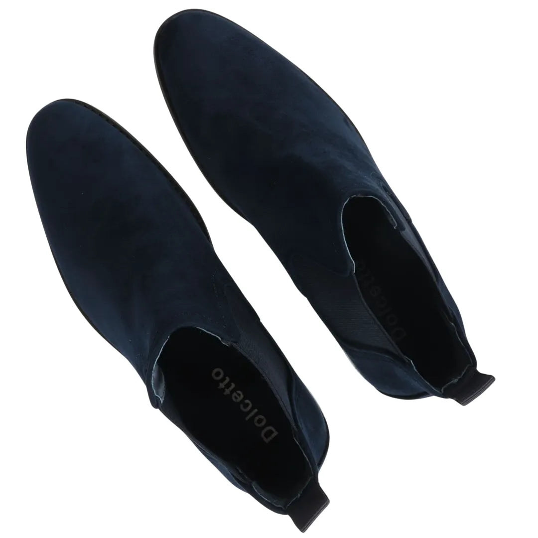 Botines Chelsea para hombre, sin cordones, de ante azul marino y forrados en piel.