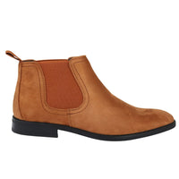 Botines Chelsea para hombre, sin cordones, de ante marrón claro con forro.