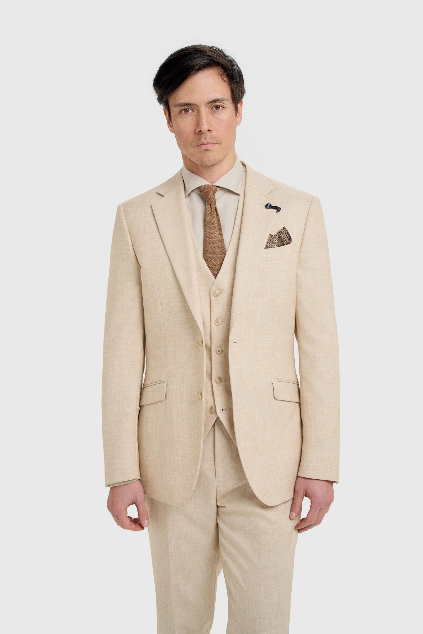 Malibu - Traje de tres piezas texturizado color beige para hombre