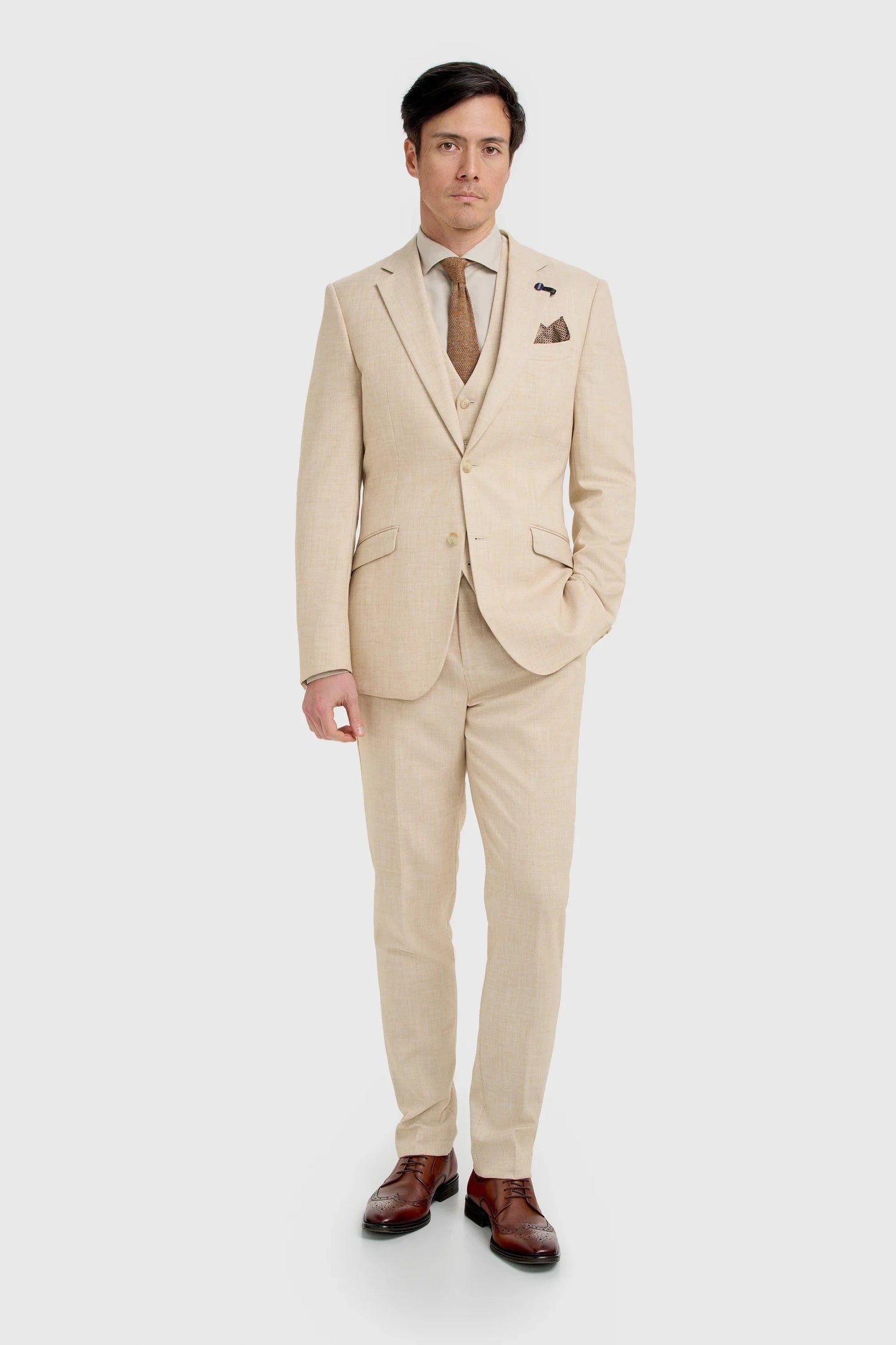 Malibu - Traje de tres piezas texturizado color beige para hombre