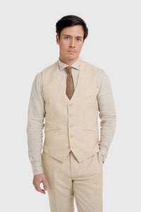 Malibu - Traje de tres piezas texturizado color beige para hombre