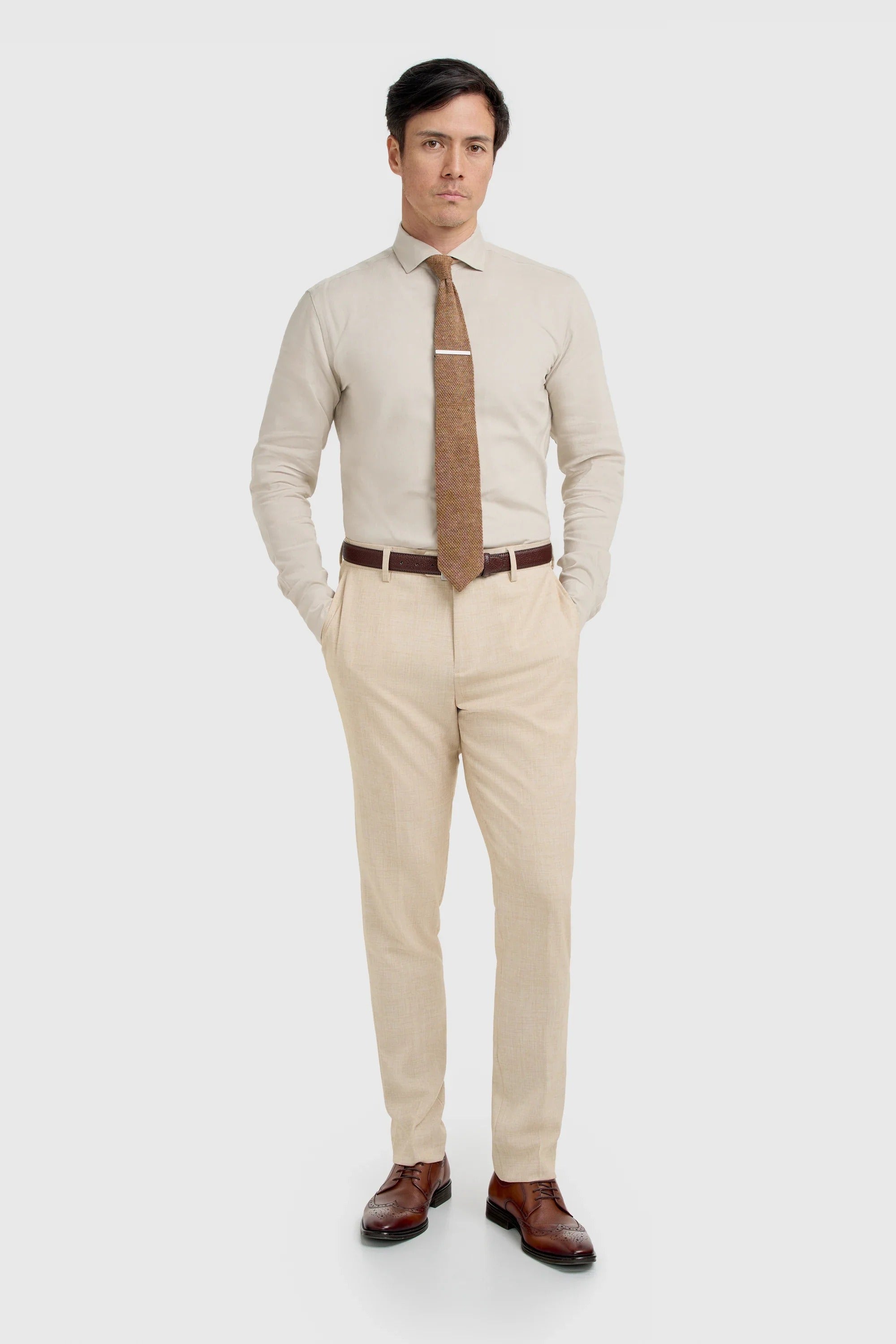 Malibu - Traje de tres piezas texturizado color beige para hombre