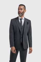 Malibu - Traje de tres piezas para hombre en gris carbón texturizado