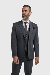 Malibu - Traje de tres piezas para hombre en gris carbón texturizado