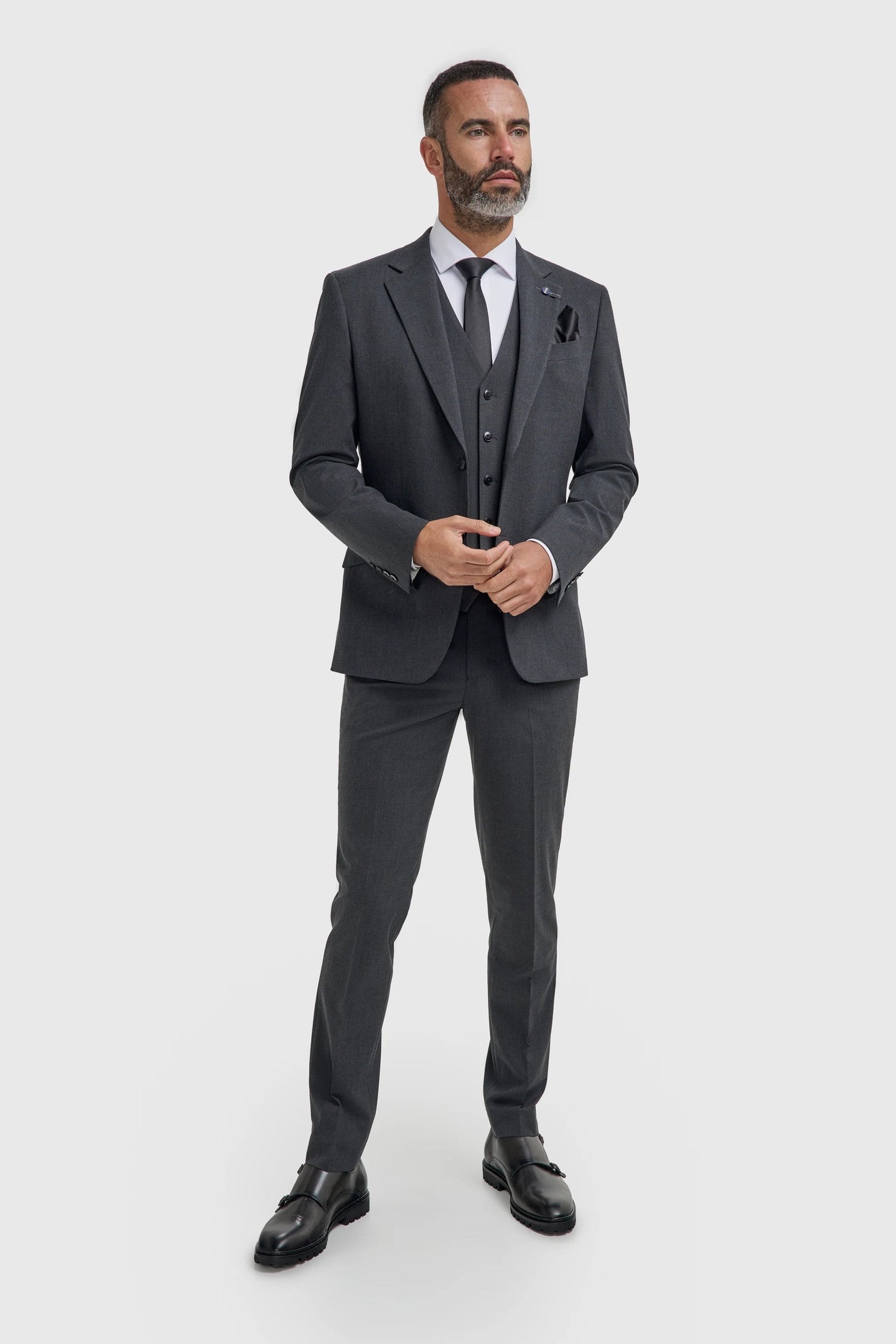 Malibu - Traje de tres piezas para hombre en gris carbón texturizado
