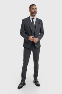 Malibu - Traje de tres piezas para hombre en gris carbón texturizado