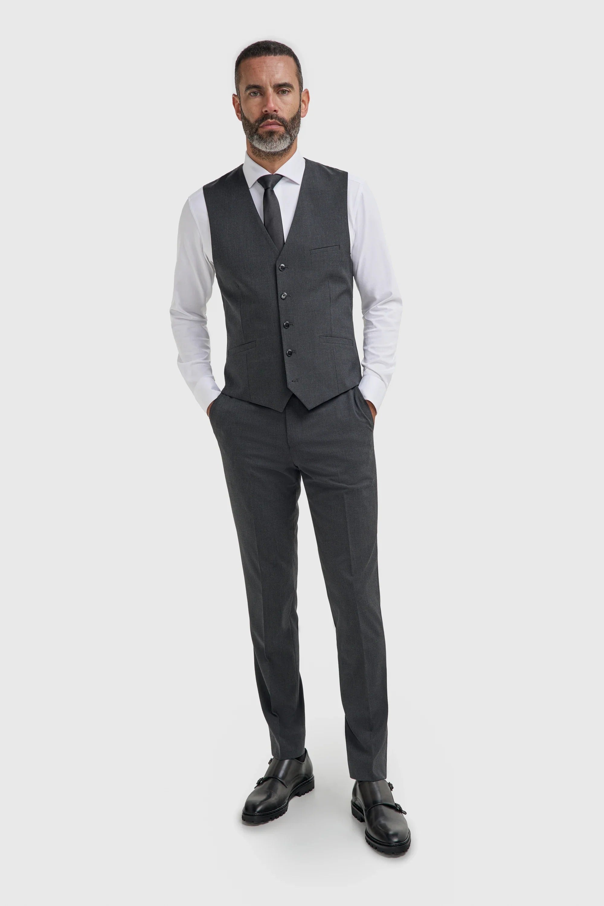 Malibu - Traje de tres piezas para hombre en gris carbón texturizado