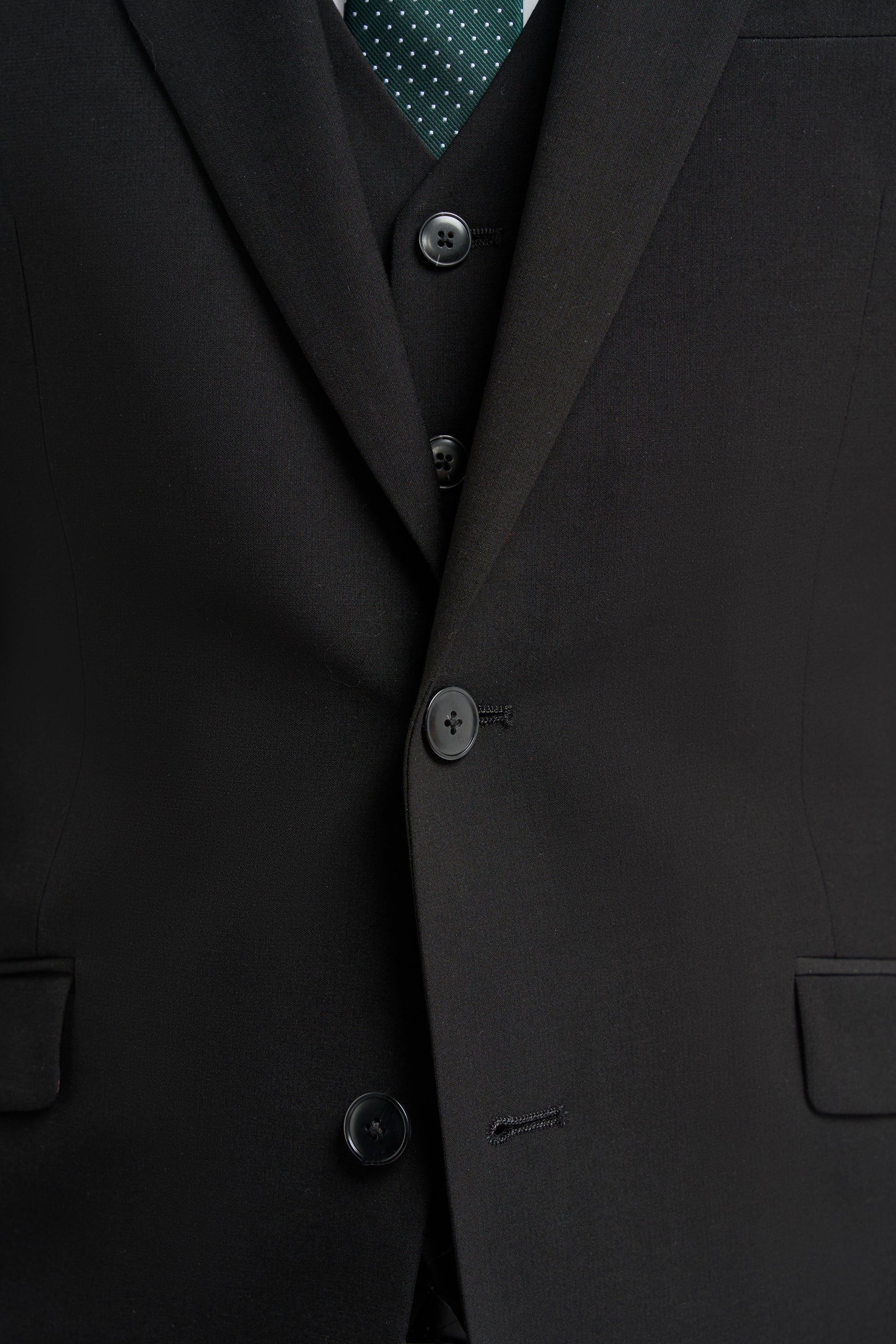 Malibu - Traje de tres piezas negro para hombre, corte sastre