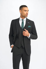 Malibu - Traje de tres piezas negro para hombre, corte sastre