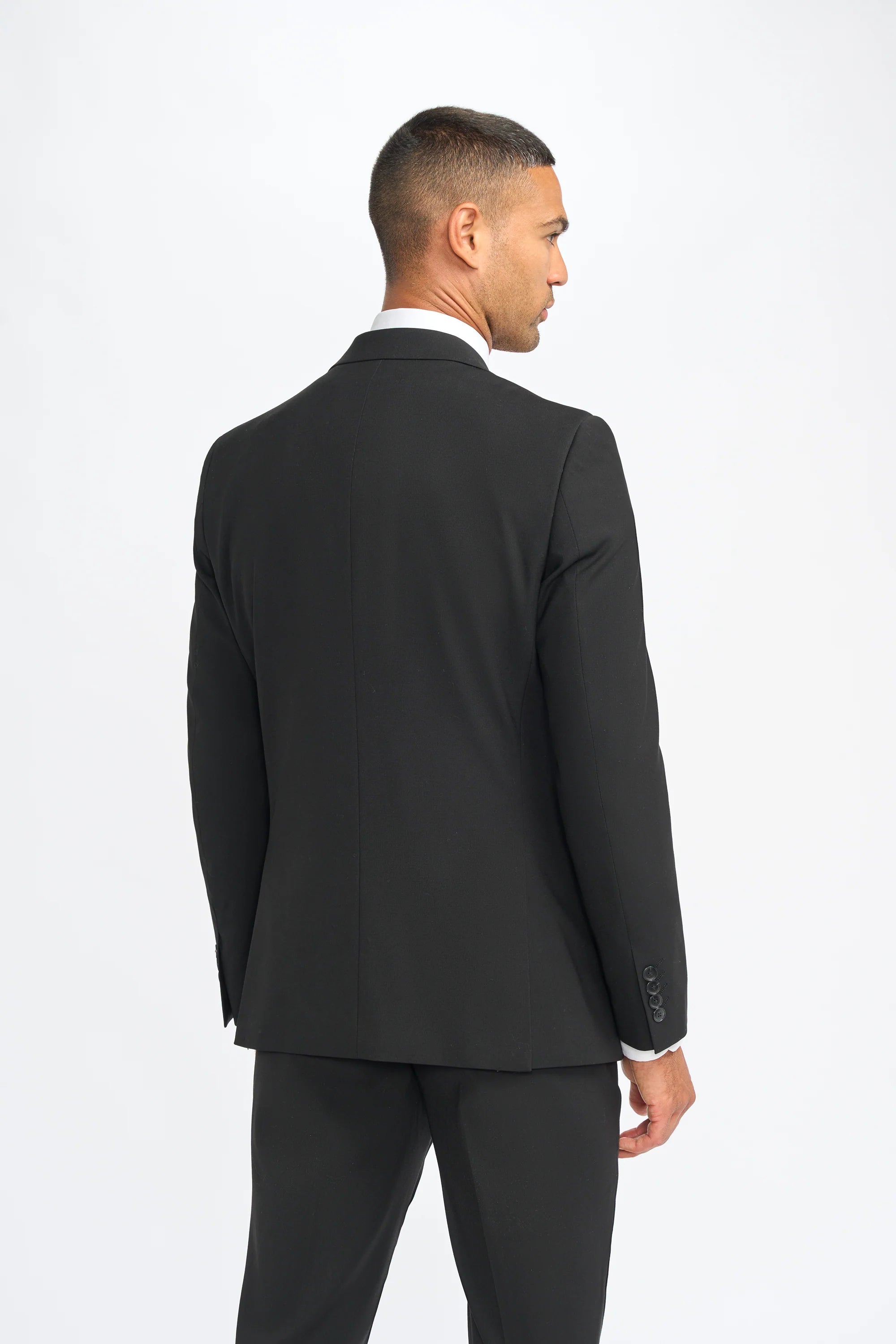 Malibu - Traje de tres piezas negro para hombre, corte sastre