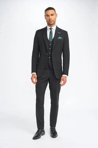 Malibu - Traje de tres piezas negro para hombre, corte sastre