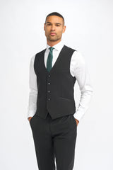 Malibu - Traje de tres piezas negro para hombre, corte sastre