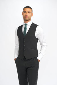 Malibu - Traje de tres piezas negro para hombre, corte sastre