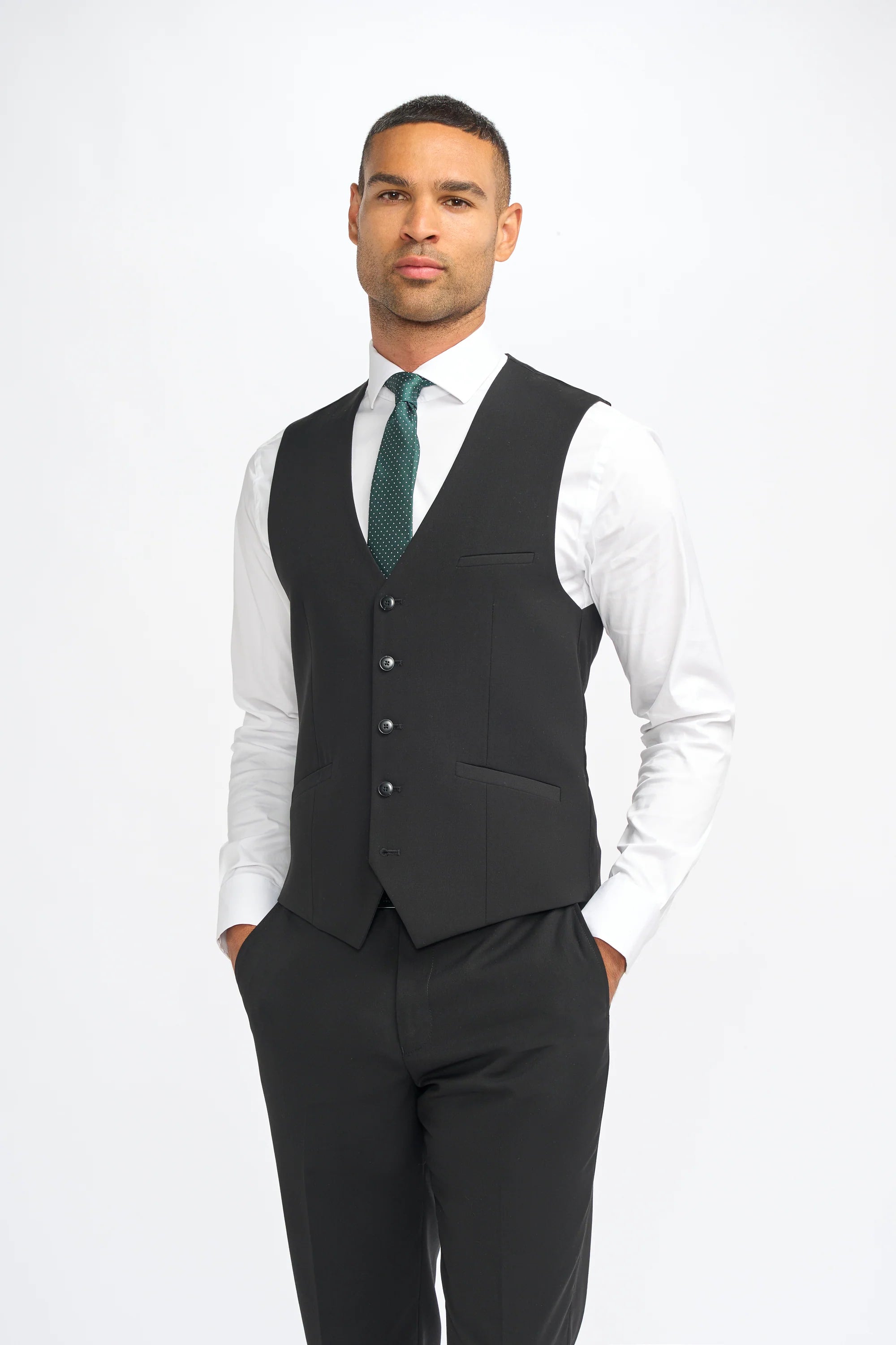 Malibu - Traje de tres piezas negro para hombre, corte sastre