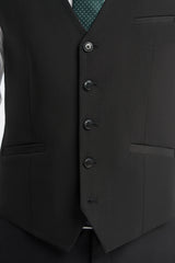 Malibu - Traje de tres piezas negro para hombre, corte sastre