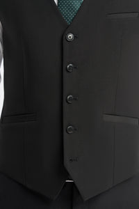 Malibu - Traje de tres piezas negro para hombre, corte sastre