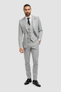 Malibu - Traje de tres piezas gris para hombre, corte sastre
