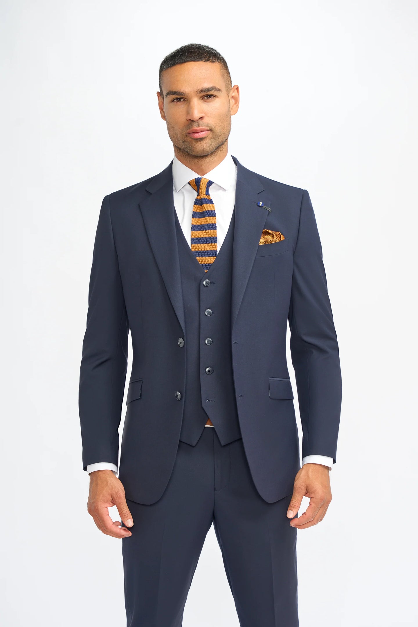 Malibu - Traje de tres piezas azul marino para hombre, corte entallado